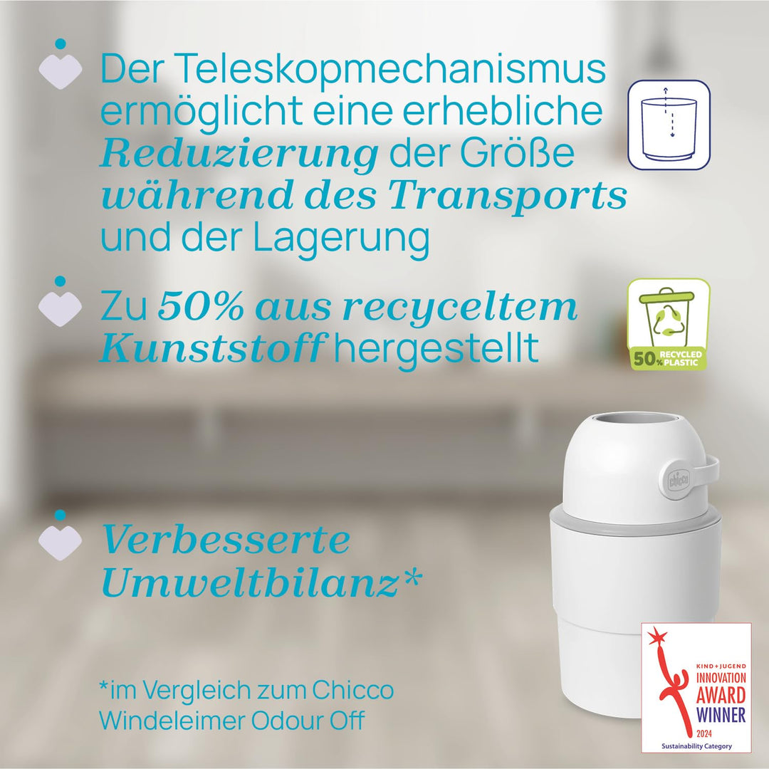 Chicco Teleskop-Windeleimer, Geräumig und Praktisch, Kompaktes Design, Kompatibel mit Chicco Odour O
