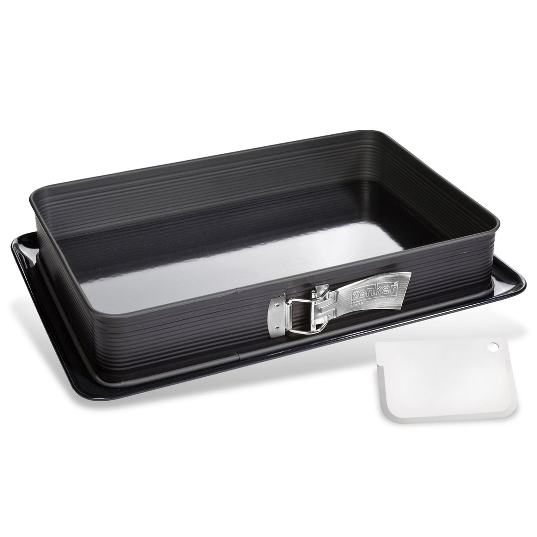 Zenker 7022 Rechteck-Springform DELUXE, eckige Premium-Backform mit emailliertem Boden und Auslaufsc