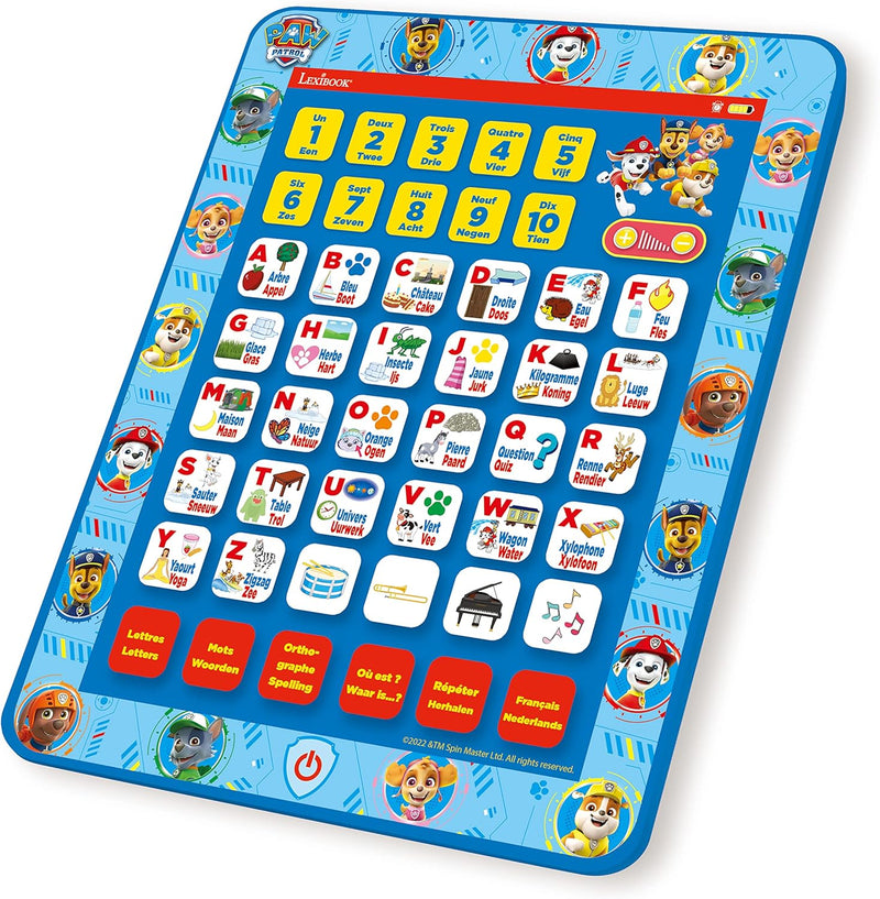 Lexibook, Paw Patrol, zweisprachiges Lerntablett, Spielzeug zum Lernen der Buchstaben, Zahlen Vokabu