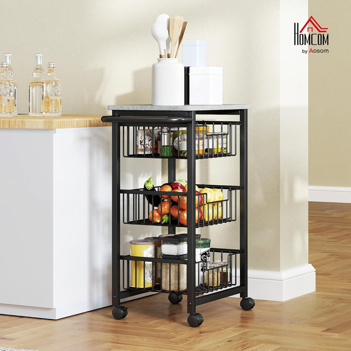 HOMCOM Küchenwagen Rollwagen mit 4 Ebenen Servierwagen mit Arbeitsplatte, ausziehbar Körben, Griff,