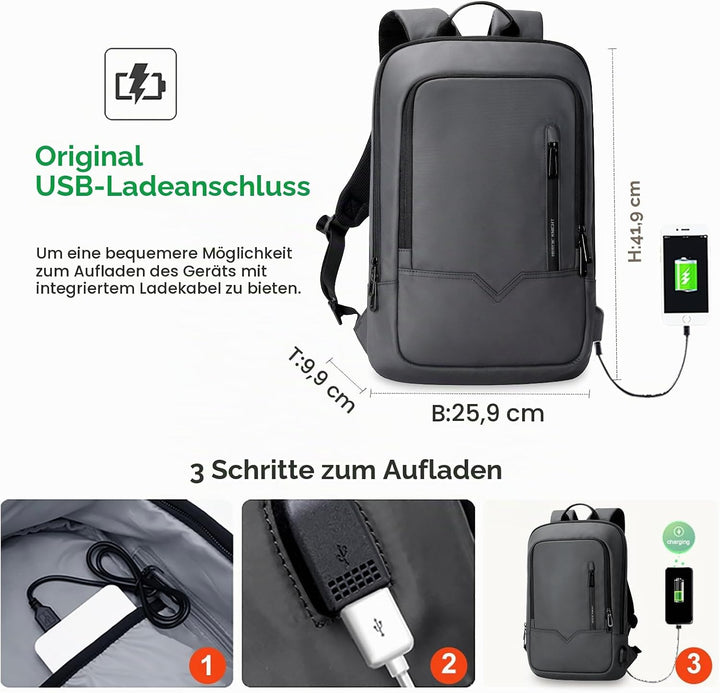 Business Rucksack Herren,kleiner Laptoprucksack 15,6 Zoll,Dunkelgrau | Leichter, wasserdichter Rucks