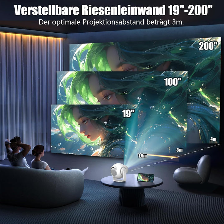 Mini Beamer Unterstützt 4K & 8K 1080P, Smart Beamer mit 5G WiFi 6 BT 5.4, Android 14-System, Tragbar