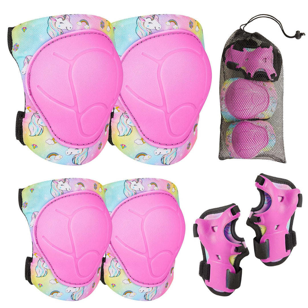 MHJY Knieschoner Kinder Protektoren Set 7 IN 1 Schoner Inliner Kinder, Einhorn Knie und Ellenbogensc
