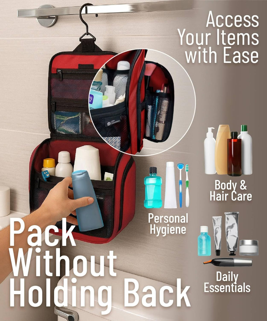 D&D - Kulturbeutel zum Aufhängen – Designer-Reise-Organizer für Make-up und Toilettenartikel für Dam