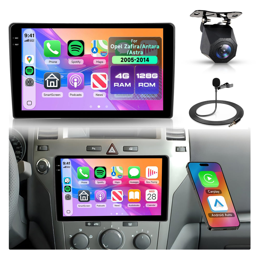 Rimoody 4G+128G Autoradio Android für Opel Zafira/Antara/Astra 2006-2010 9 Zoll Wireless Carplay Bil