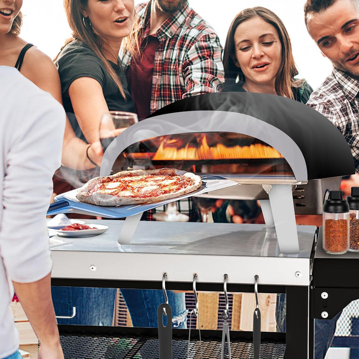 Beweglicher Outdoor-Grilltisch mit DREI Regalen, für Ninja-Holzfeuer, Ooni-Pizzaofen, Blackstone-Gri