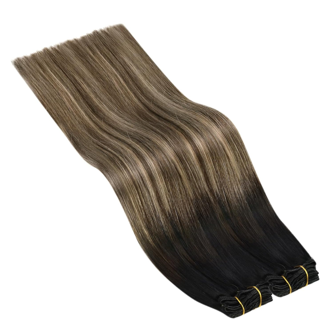 Ugeat Clip in Extensions Echtes Haar Haarverlängerungen 35cm 120g Clip in Schwarz bis Braun und Kara