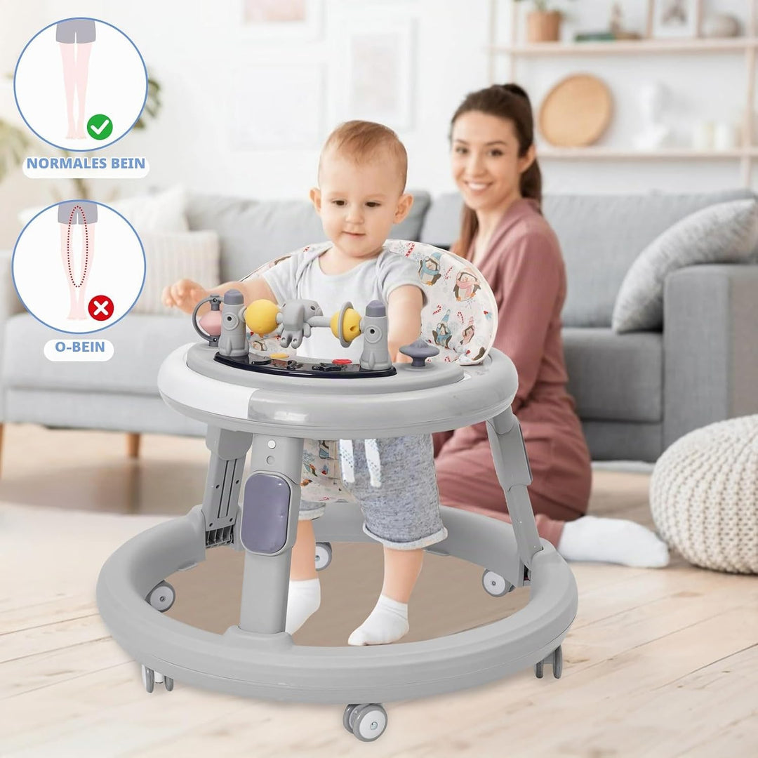 3in1 Baby Lauflernwagen(mit Spiel-Aktivitätscenter,Esstablett und Fussmatten),Höhenverstellung,Anti-