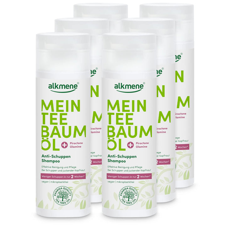 alkmene Mein Teebaumöl Anti Schuppen Shampoo 6x 200 ml weniger Schuppen in 2 Wochen - naturreines Te