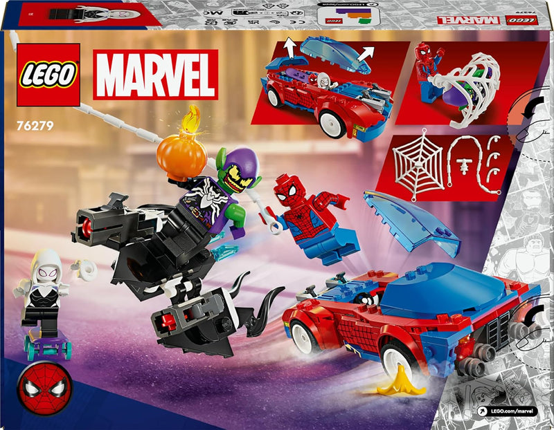 Lego Marvel Spider-Mans Rennauto & Venom Green Goblin, Spidey-Spielzeug für Rollenspiele mit Superhe