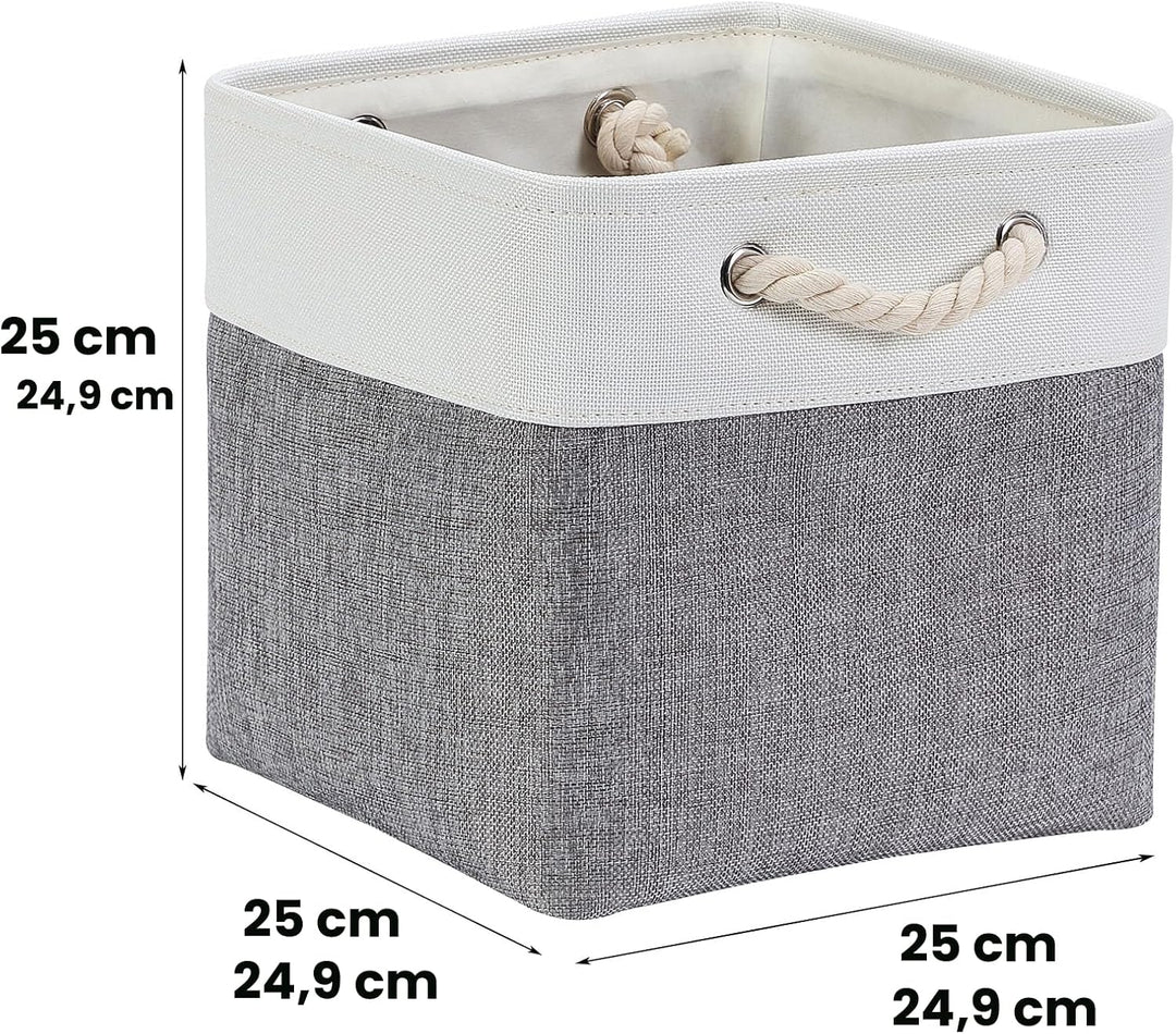 Mangata Stoff Aufbewahrungsbox 25x25x25 cm Faltbar Grau Weiss 4er Pack Grau, Weiss 25cm/ 4Pcs, Grau,