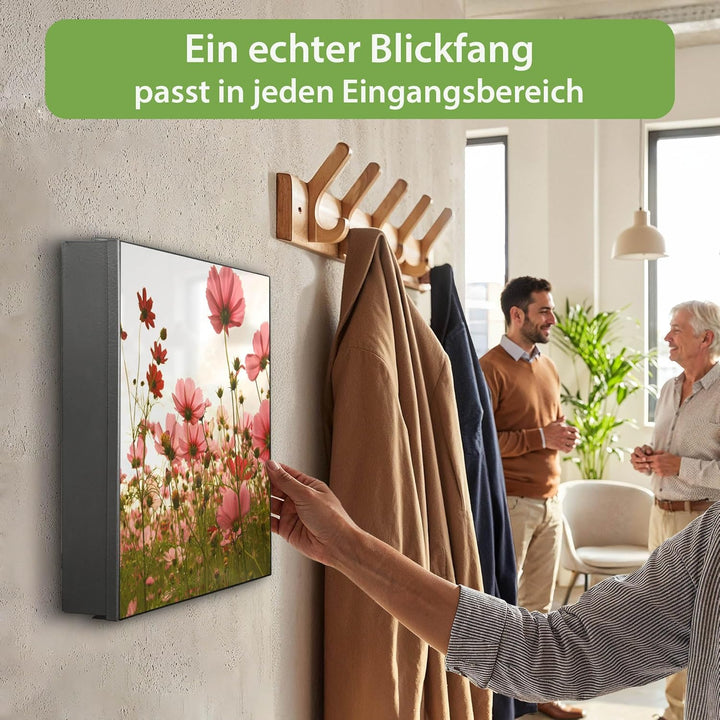 banjado® Grosser Schlüsselkasten Glas/Schlüsselbox 30cm x 30cm mit 50 Haken - Motiv Schmuckkörbchen/