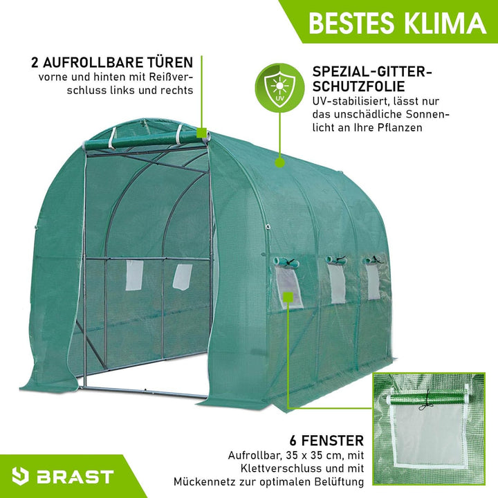 BRAST® Gewächshaus Foliengewächshaus mit Stahlfundament 4 Grössen 2x3m 3x4m 3x6m 3x8m Erdanker Gitte