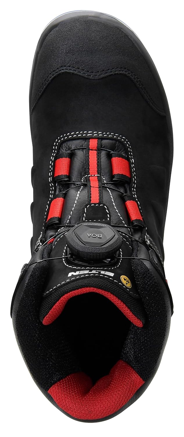 ELTEN Sicherheitsschuhe TILL BOA Mid ESD S3, Herren, Leder, Stahlkappe, leicht, robust, Schwarz/Rot,