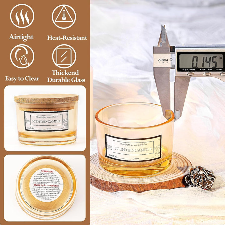 CONNOO 15 Stück 120 ml Amberfarbene Kerzengläser mit luftdichten Bambusdeckeln zum Kerzenmachen, wei
