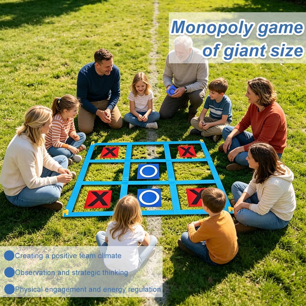 Riesiges Tic Tac Toe, 1,2m x 1,2m Outdoor Spielset Wurfspiel mit 10 Cornhole Säckchen Erwachsene & K