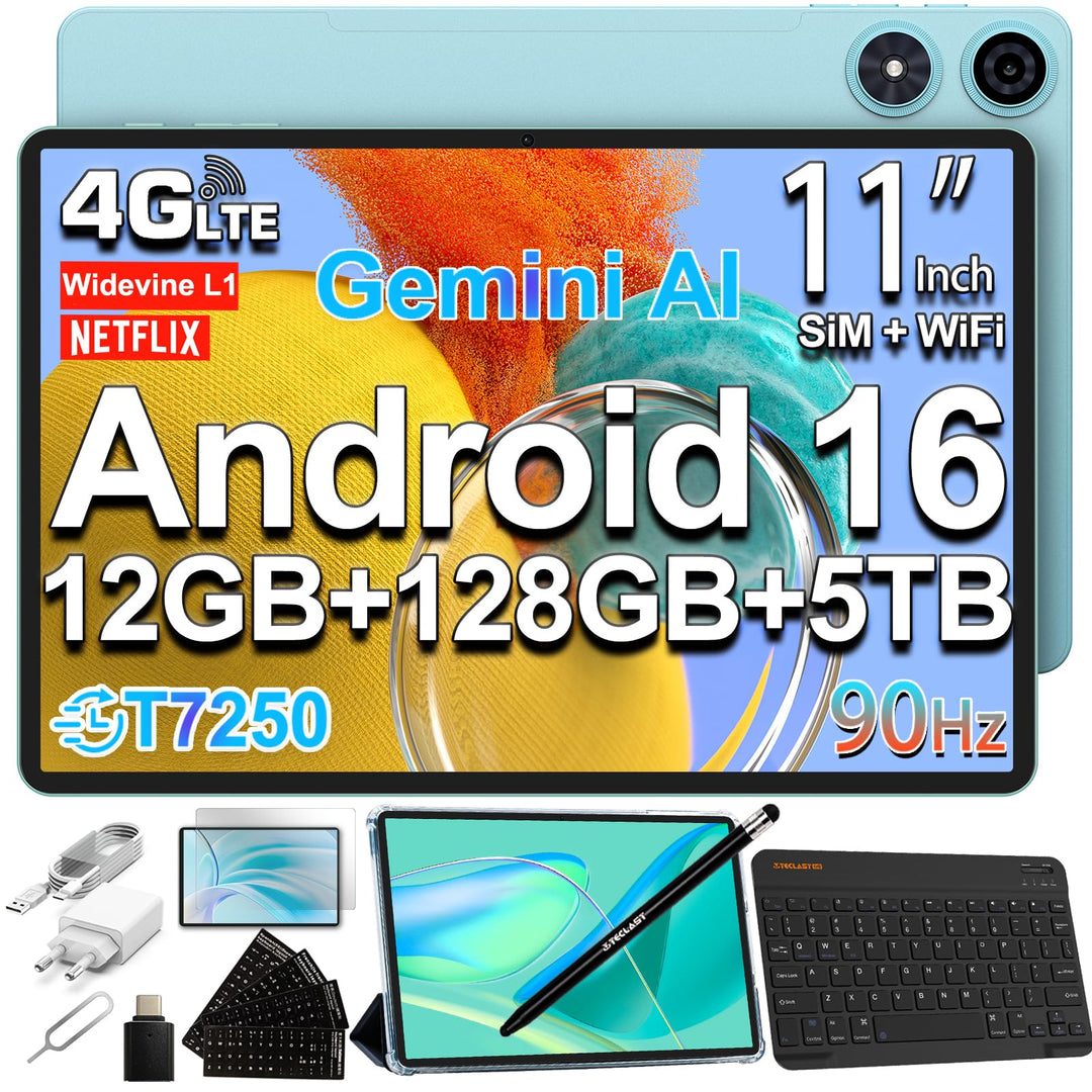 TECLAST P50 Android 16 Tablet 11 Zoll Gemini AI, 90Hz Display, T7250 Octa Core Gaming, 4G LTE Dual S