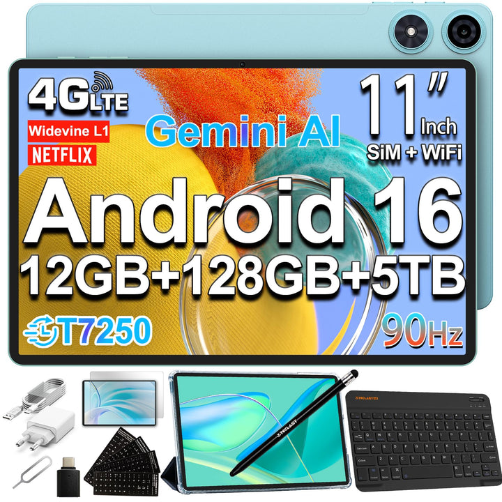TECLAST P50 Android 16 Tablet 11 Zoll Gemini AI, 90Hz Display, T7250 Octa Core Gaming, 4G LTE Dual S