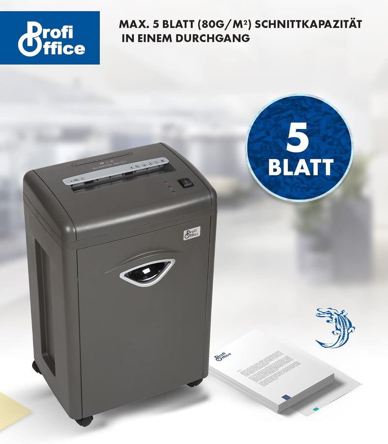 ProfiOffice® Aktenvernichter Alligator 405 CC+, 5 Blatt, 2 x 6 mm Kreuzschnitt, CD/DVD, 10 Min Dauer