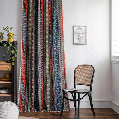Freyamy Boho Vorhänge 2er Set Gardinen mit Beige Quasten Baumwolle Leinen Halbverdunkelungsvorhänge