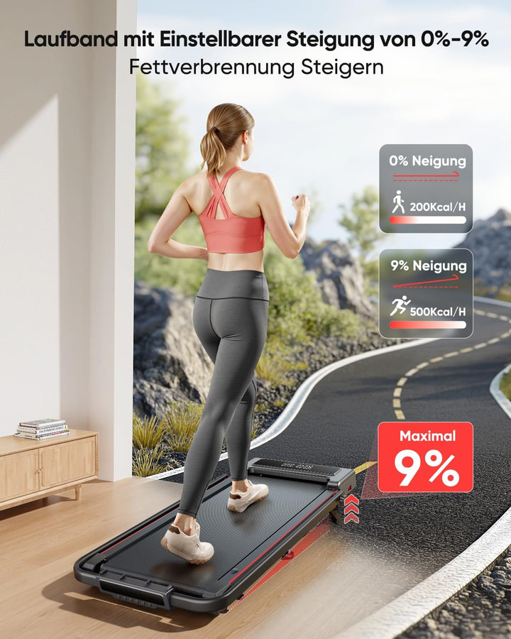 Elektrisches Laufband für Zuhause mit 9% Neigung, 12km/h Klappbares Laufband mit Steigung, 4 IN 1 Wa