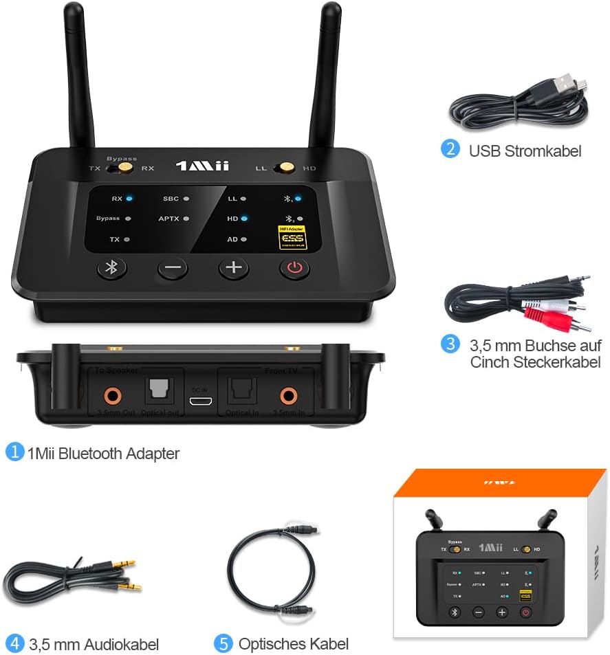 1Mii Bluetooth 5.0 Transmitter Sender Empfänger für TV, Large-2