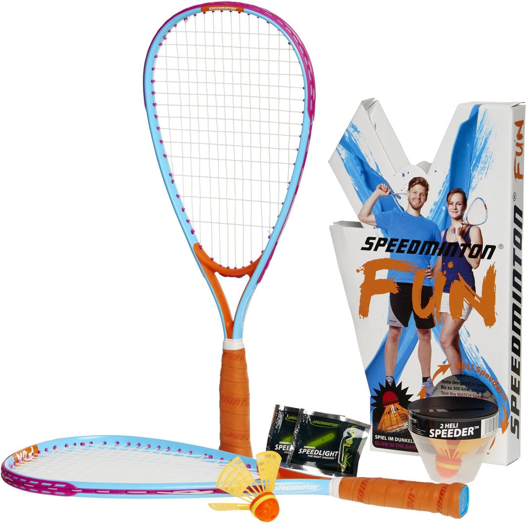 Speedminton FUN Set - Alternative zu Beachball/Federball inkl. 2 HELI Speeder für Strand, Park, Gart
