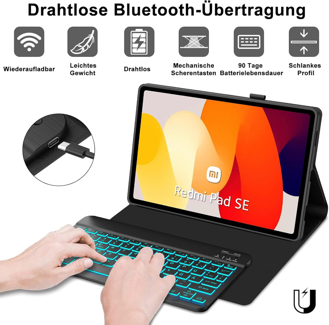 IVEOPPE Tastatur Hülle für Xiaomi Redmi Pad SE 11'', Deutsches QWERTZ-Layout, 7-Farbige Beleuchtung