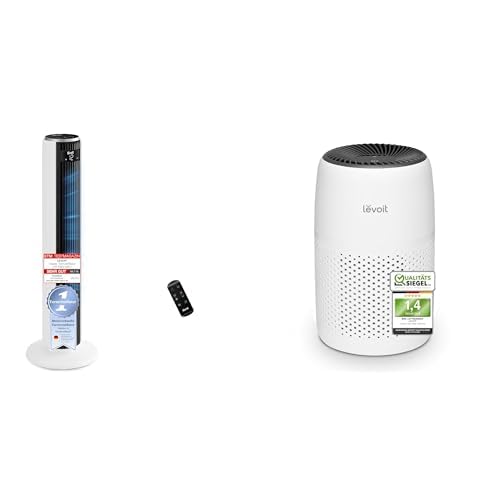 Levoit 20dB sehr leiser Turmventilator, 26W Ventilator mit DC Motor+Core Mini - Aroma Luftreiniger