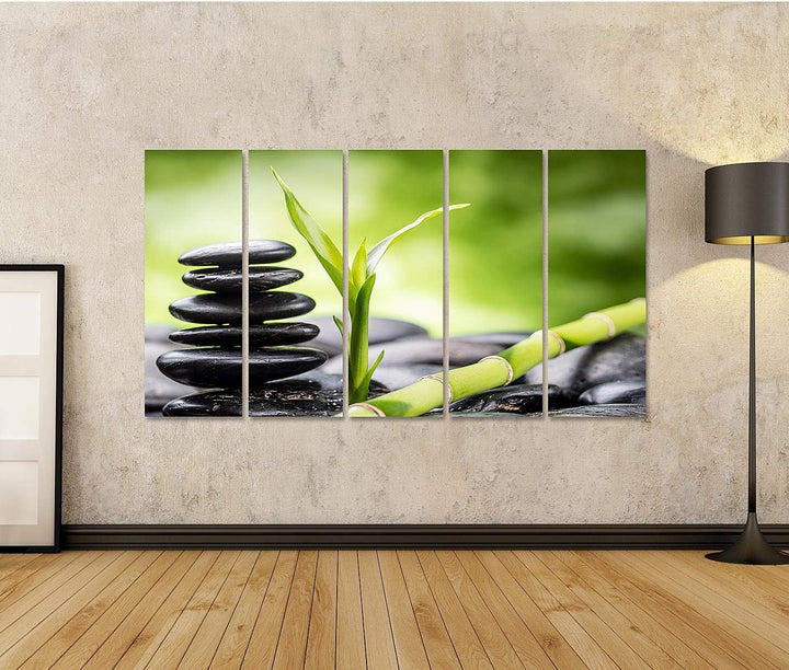 islandburner Bild auf Leinwand Zen Basaltsteine Und Bambus Bilder Wandbilder Poster Leinwand 160x80c