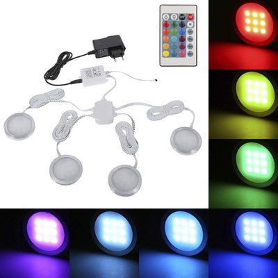 Lixada 4PCS RGB LED Kabinett Licht Installationssatz mit Fernbedienung für Bücherschrank Wandschrank