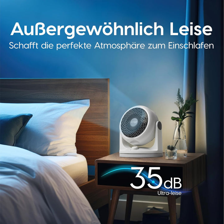 Woozoo, Leiser, leistungsstarker & tragbarer Tischventilator, 23m², Reichweite 12m, Oszillation, Ver