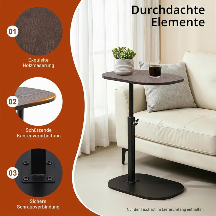 45-80 cm Einstellbare Höhe C Mobiler Schreibtisch, Holz Beistelltische mit Rollen, C-Form Laptoptisc