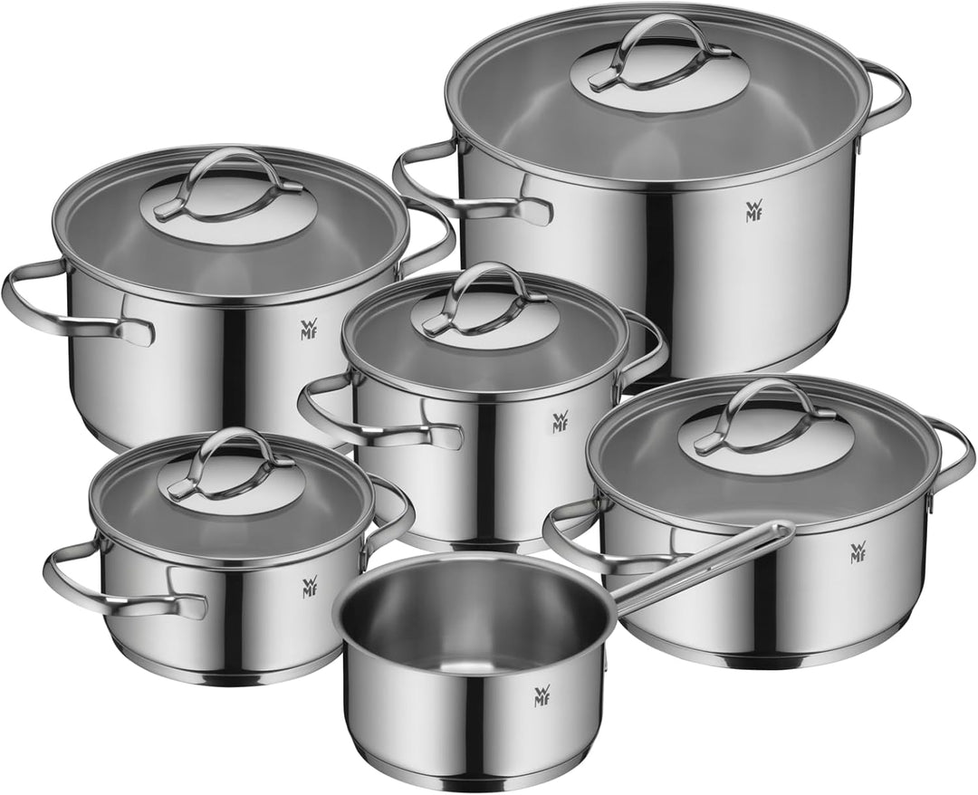 WMF Aparto Vorteils Topfset Induktion 6-teilig, Kochtopf Set mit Glasdeckel, Cromargan Edelstahl pol