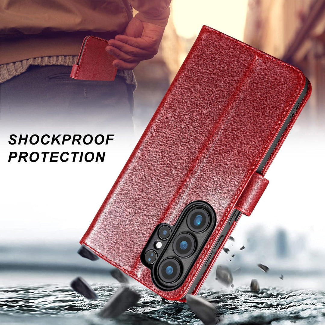 LENSUN Echtleder Hülle für Samsung Galaxy S26 Ultra 5G, Handyhülle Echtes Leder [RFID Schutz][Magnet