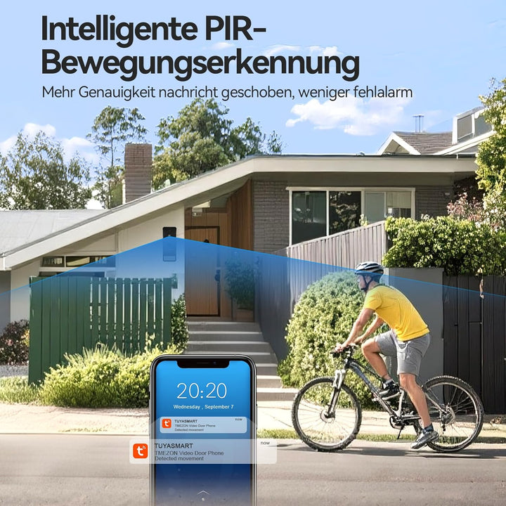 TMEZON WLAN Kabellose Video-Türsprechanlage mit 7''Touchscreen, 1080P Türklingel Kamera mit Solarbet