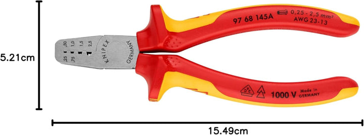 KNIPEX Crimpzange für Aderendhülsen isoliert mit Mehrkomponenten-Hüllen, VDE-geprüft 145 mm, 97 68 1