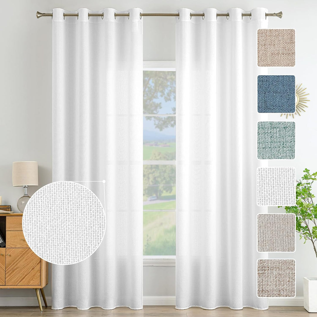 MIULEE Leinen Vorhänge mit Leinen Ringe Effekt Wohnzimmer Modern Semi-transparent Voile Vorhang Natu