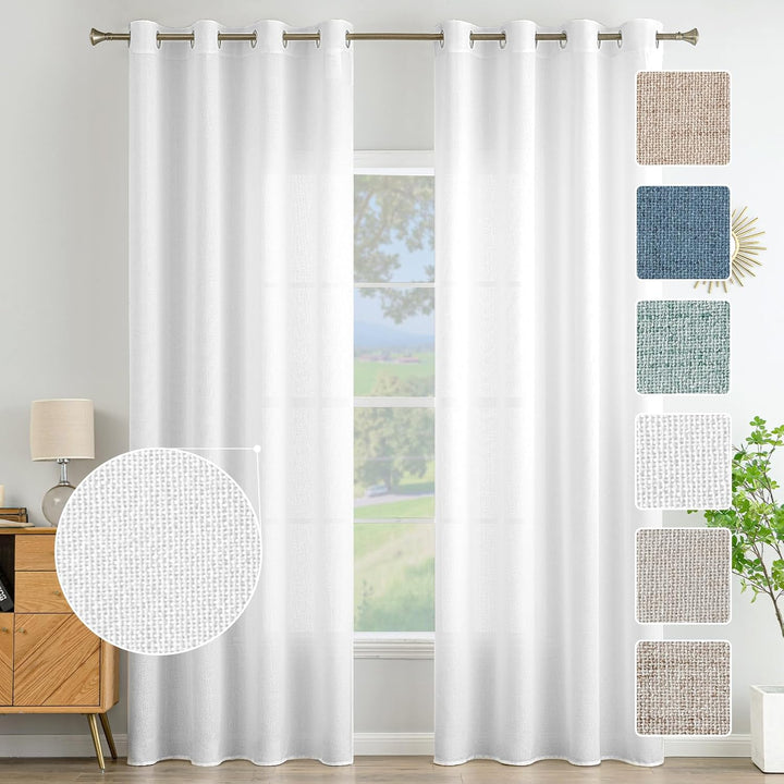 MIULEE Leinen Vorhänge mit Leinen Ringe Effekt Wohnzimmer Modern Semi-transparent Voile Vorhang Natu