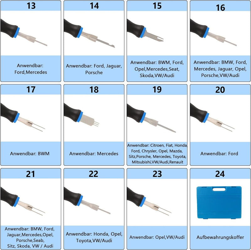 23-tlg Terminal Removal Tool Kit,Entriegelungswerkzeug KFZ Stecker Auspinnwerkzeug KFZ Set mit Robus