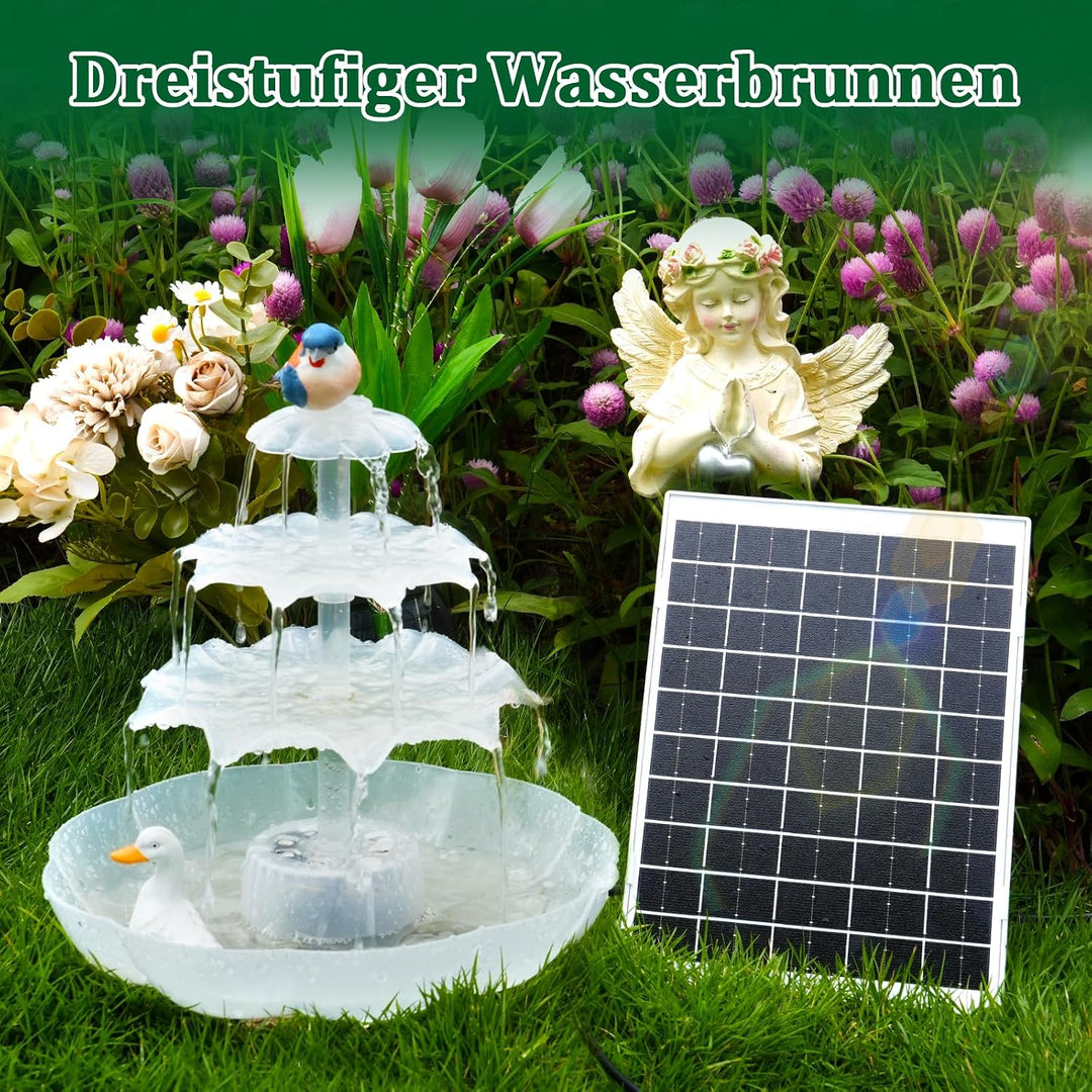 AISITIN DIY Brunnen,Vogeltränke Sets mit 6,5W Solar Springbrunnen mit Akku und LED, 3 Stufige Vogelf