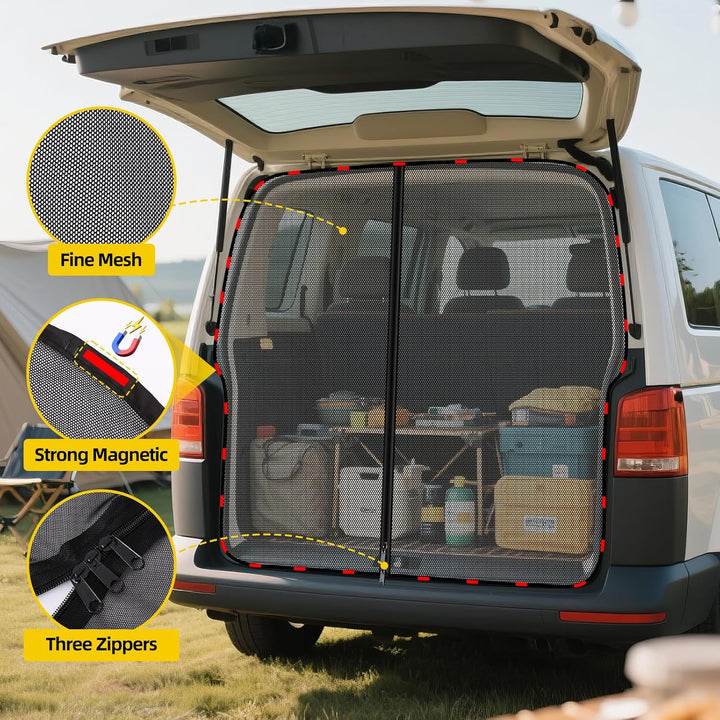 XCBYT Moskitonetz Auto Hintertür Kompatibel für VW T5 T6,Magnetisch Reissverschluss Fliegengitter Au