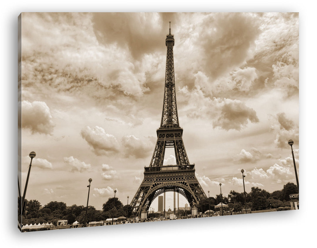 deyoli Berühmter Eiffelturm in Paris Format: 80x60 Effekt: Sepia als Leinwandbild, Motiv fertig gera