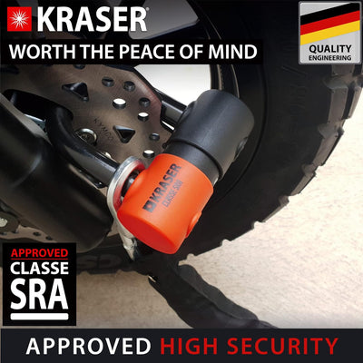 KRASER KR50+120L Motorradkette Diebstahlsicherung + Vorhängeschloss SRA Homologierte Anti-Diebstahl-