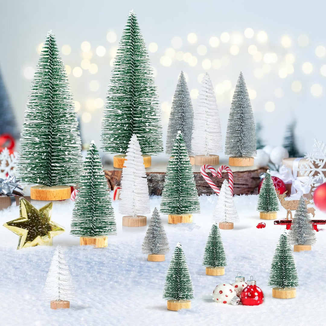 16 Stück Mini Tannenbaum Deko Klein Weihnachtsbaum Grün Silber Weiss, Künstlich Miniatur Weihnachtsb