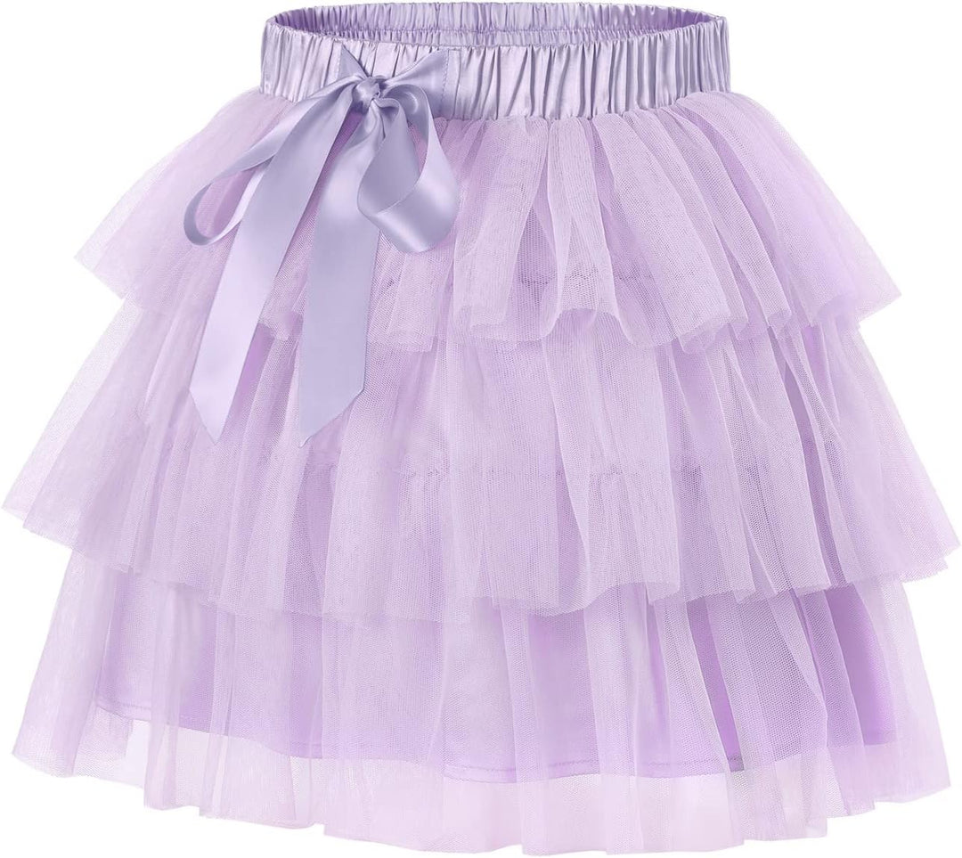 LittleForBig Damen Mesh Tüll Puffy Petticoat Tutu Ballett Bubble Rock Kurzer Ballerina Rock, Lila