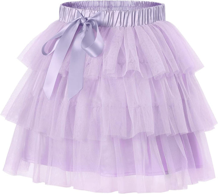 LittleForBig Damen Mesh Tüll Puffy Petticoat Tutu Ballett Bubble Rock Kurzer Ballerina Rock, Lila