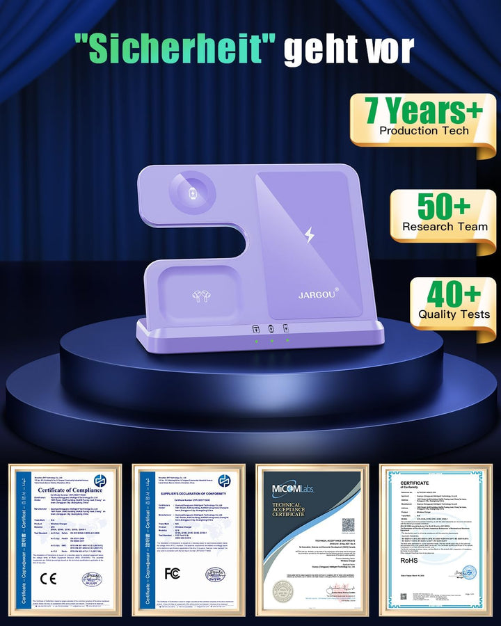 JARGOU 3 in 1 iPhone Ladestation Kabelloses Ladegerät für Apple, Wireless Charger für iPhone 16 15 1