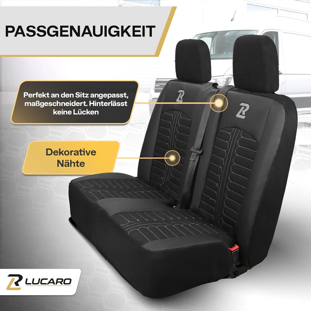 LUCARO Sitzbezüge Auto für Mercedes Sprinter 3 ab 2018 - Sitzbezügesets 1+2 - Auto Sitzbezüge Schwar