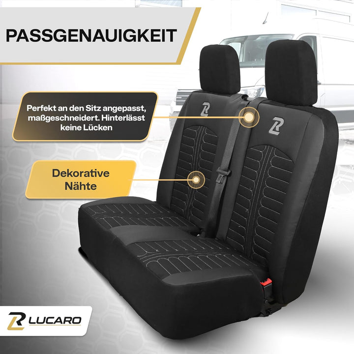 LUCARO Sitzbezüge Auto für Mercedes Sprinter 3 ab 2018 - Sitzbezügesets 1+2 - Auto Sitzbezüge Schwar